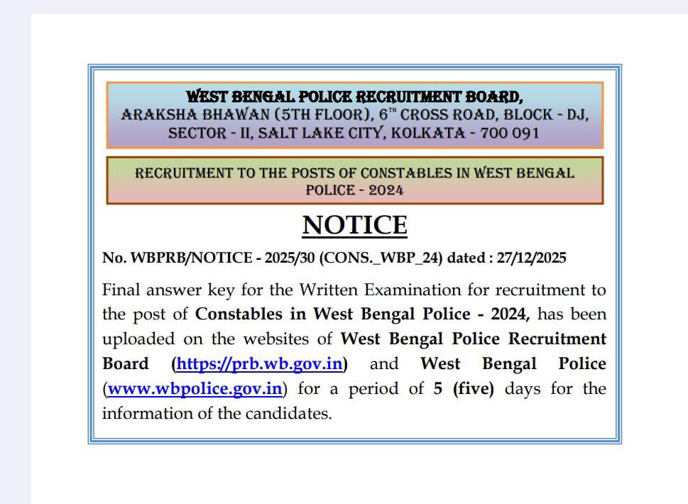 wbp constable answer key 2025