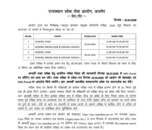 RPSC SI Admit Card Notice